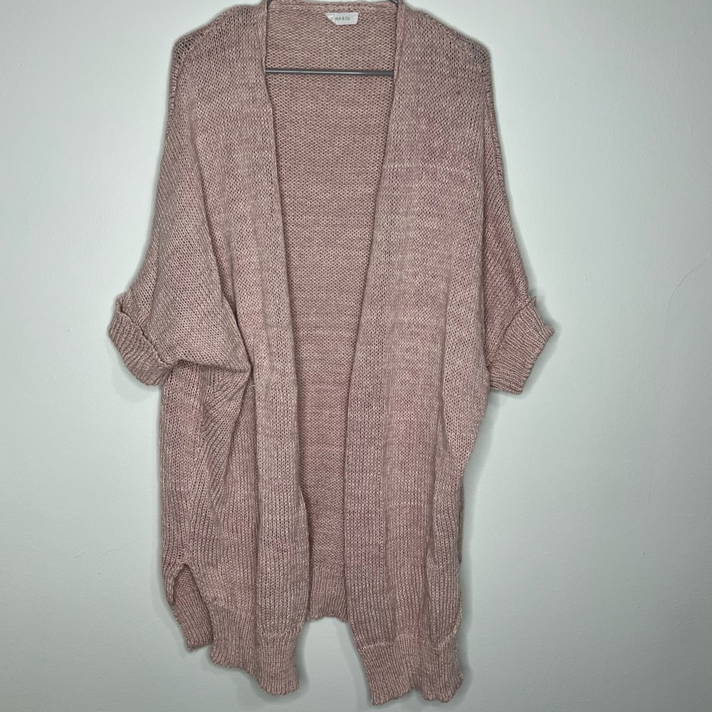 Half-sleeve Long Open-front Cardigan